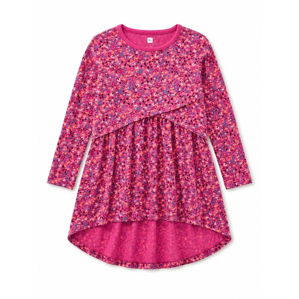 Tea Collection Girls Floral Dress Bundle 2pc Pink Blue Long Sleeve Size 4